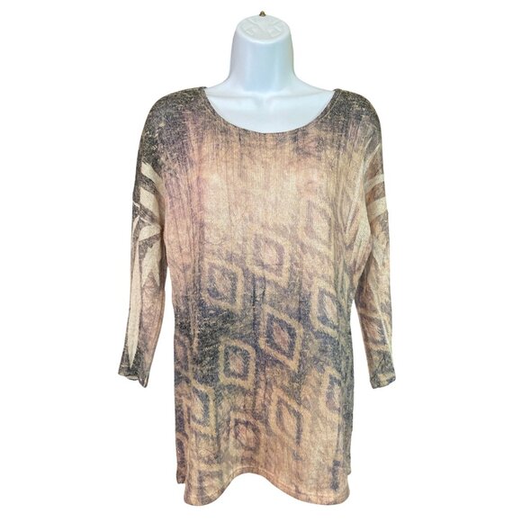 PerSeption Concept Boho Burnout Print Top M Beige USA Sheer Aztec Grunge Y2K - Picture 1 of 6